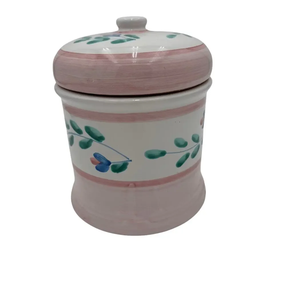 Vintage Caleca Canister Pink Garland Made in Italy Handpainted